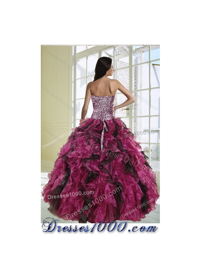 2015 Classical Strapless Multi Color Quinceanera Dress with Leopard Print