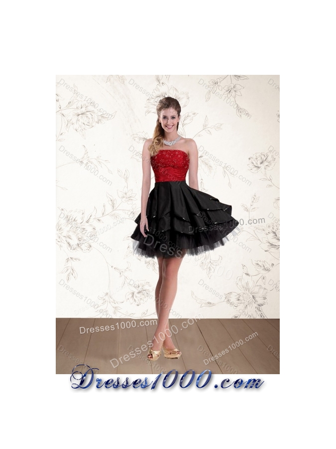 2015 Designer Strapless Beaded Quinceanera Dress in Red and Black