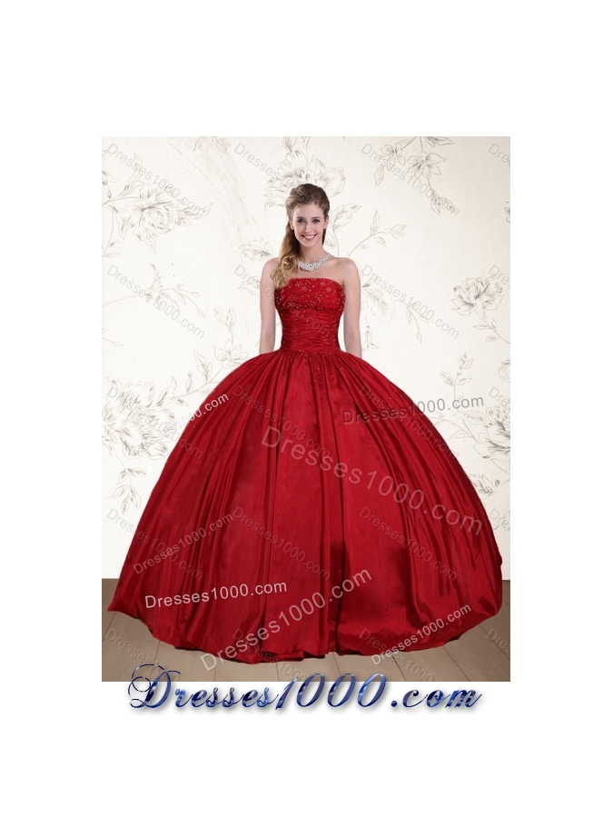 2015 Designer Strapless Beaded Quinceanera Dress in Red and Black