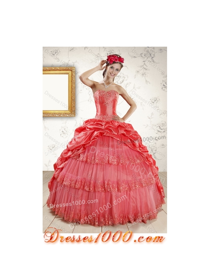 2015 Designer Strapless Quinceanera Dresses with Pick Ups and Beading