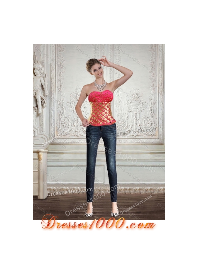 2015 Gold Strapless Quince Dress with Beading and Embroidery