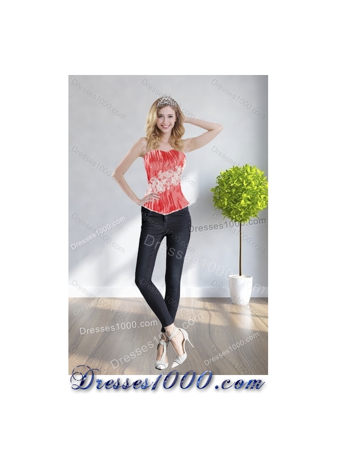 2015 GorgeousWatermelon Red Quinceanera Dresses with Appliques and Ruffles