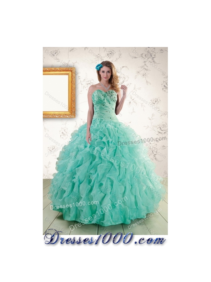 2015 New Style Aqua Blue Quinceanera Dresses with Beading and Ruffles