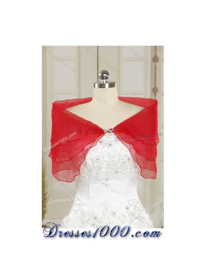 2015 New Style Strapless Appliques and Ruffles Quinceanera Dresses in Watermelon Red