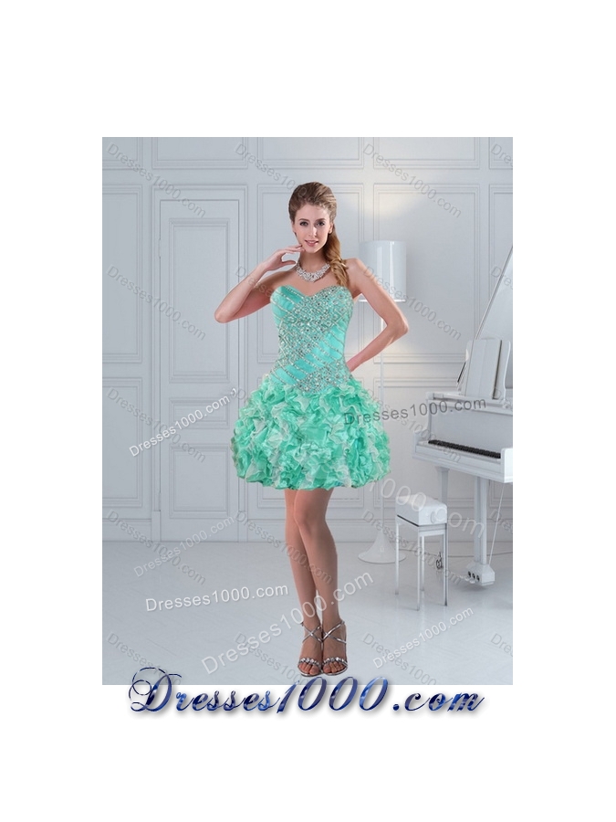 2015 Pretty Sweetheart Quinceanera Dresses in Apple Green with Ruffles and Beading