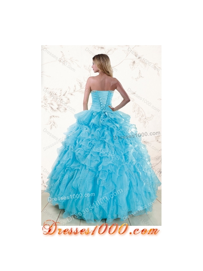Baby Blue 2015 Prefect Sweet 16 Dresses with Beading and Ruffles