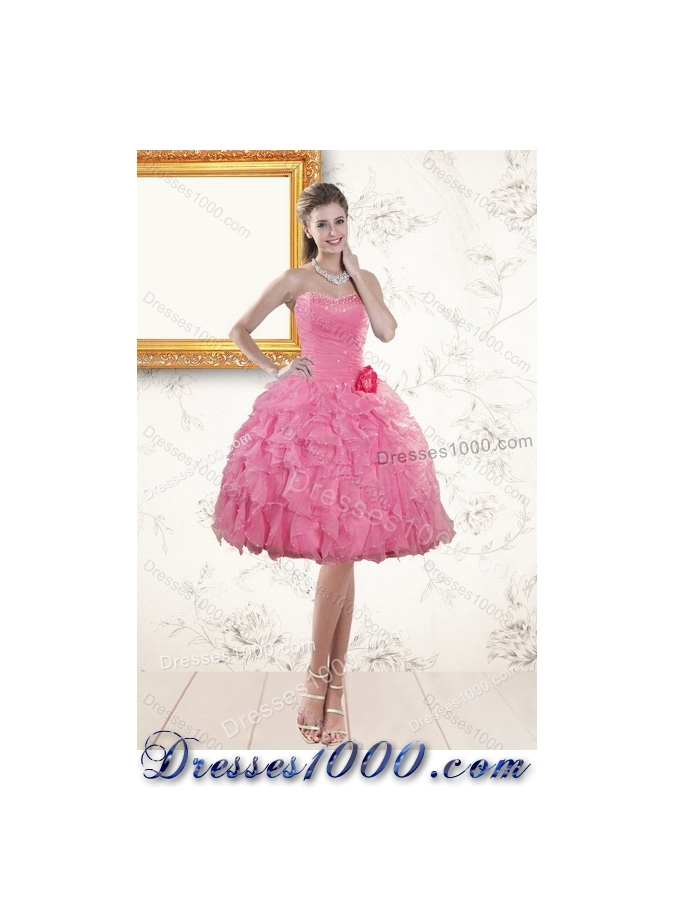 Beautiful Baby Pink Quince Dresses with Beading and Ruffles