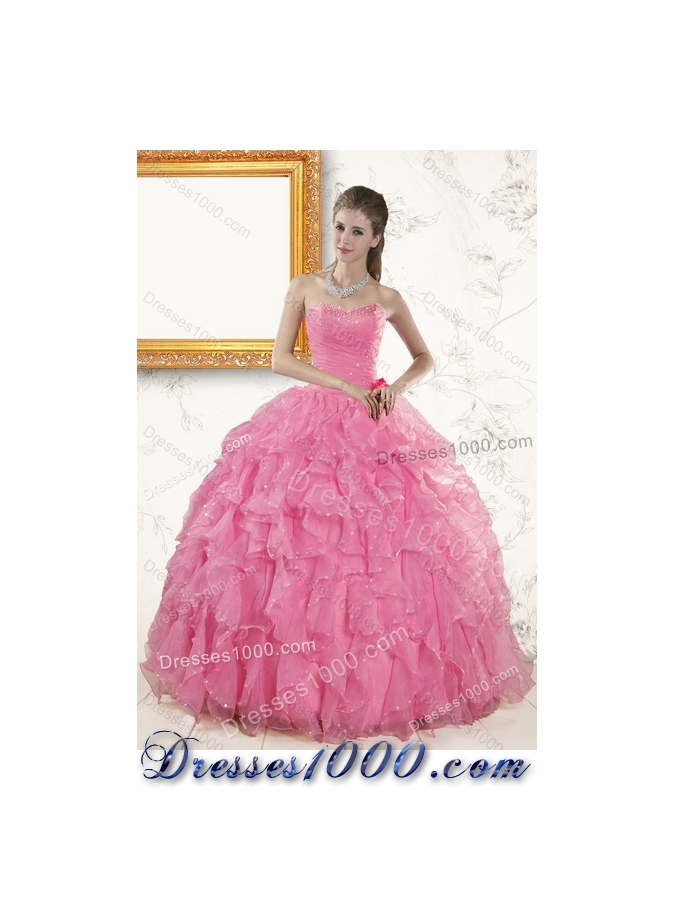 Beautiful Baby Pink Quince Dresses with Beading and Ruffles