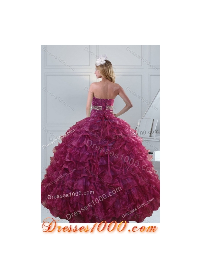 Beautiful Beading and Ruffles Quinceanera Dresses in Burgundy