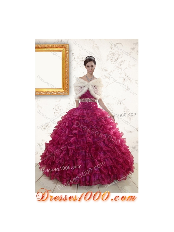 Beautiful Beading and Ruffles Quinceanera Dresses in Burgundy