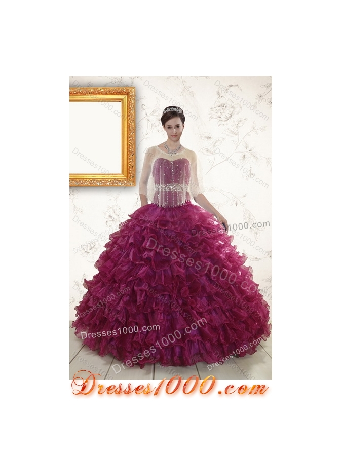 Beautiful Beading and Ruffles Quinceanera Dresses in Burgundy