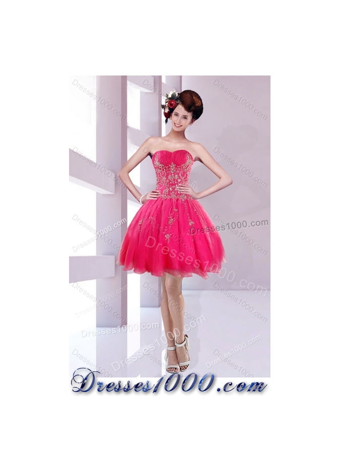 Beautiful Strapless Floor Length Quince Dresses with Appliques in Hot Pink