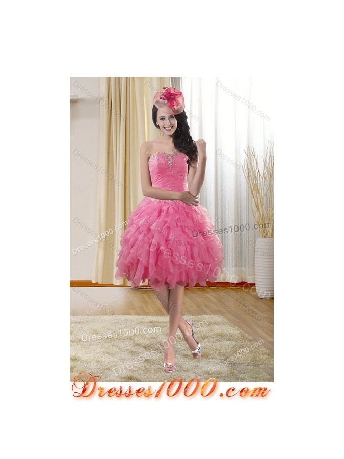 Pretty Rose Pink Quince Dresses with Ruffles and Beading for 2015
