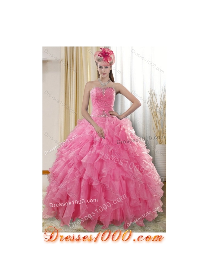 Pretty Rose Pink Quince Dresses with Ruffles and Beading for 2015