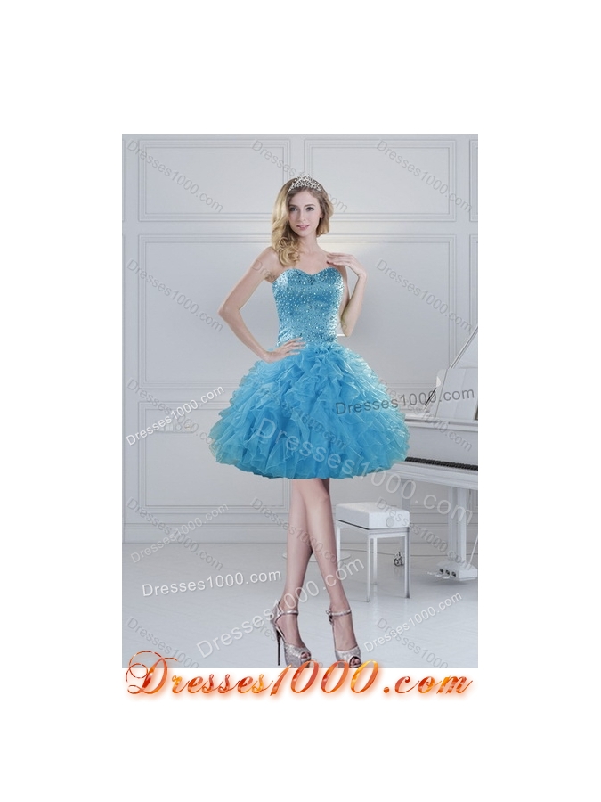 2015 Designer Baby Blue Dresses for Quince with Beading and Ruffles