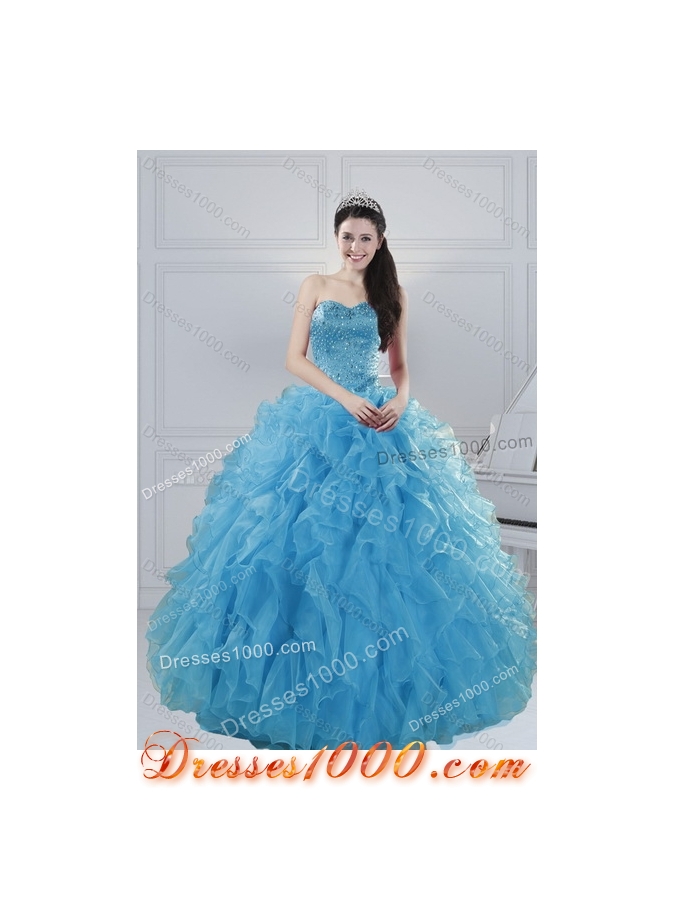 2015 Designer Baby Blue Dresses for Quince with Beading and Ruffles