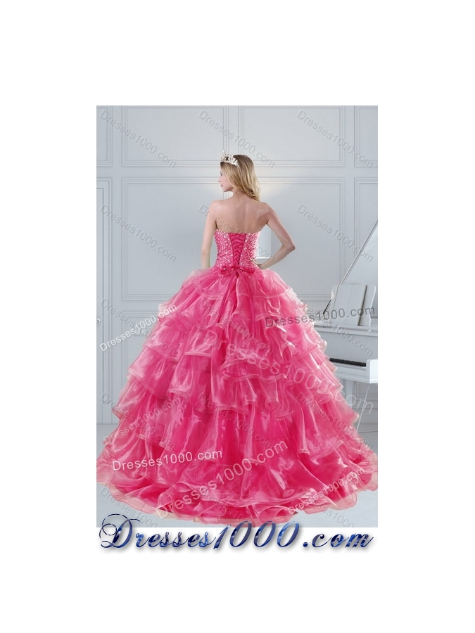 2015 Designer Pink Strapless Sweet 15 Dresses with Beading and Ruffles