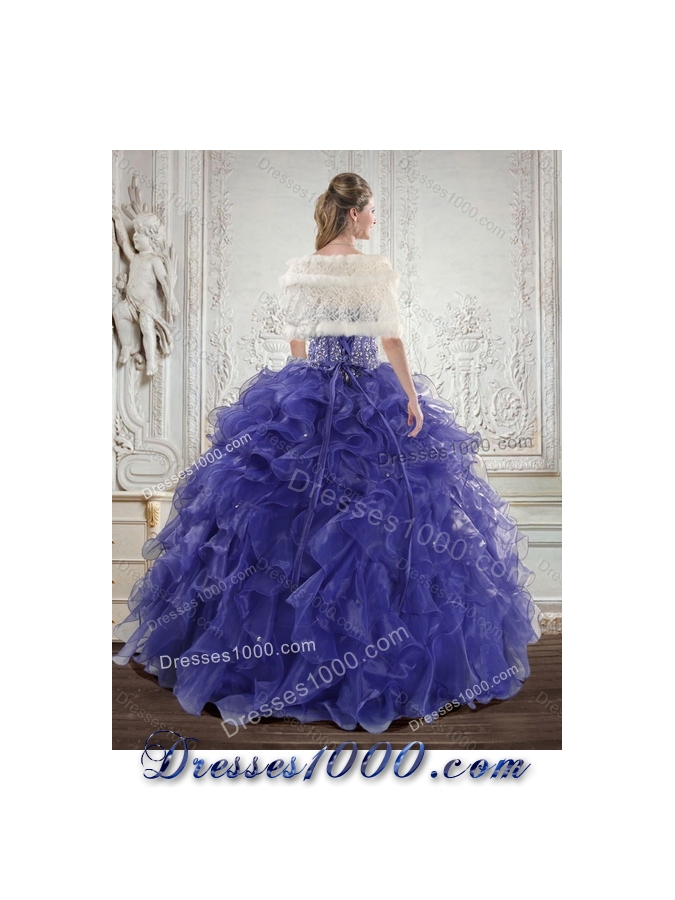 Designer Royal Blue Quince Dresses with Beading and Ruffles for 2015
