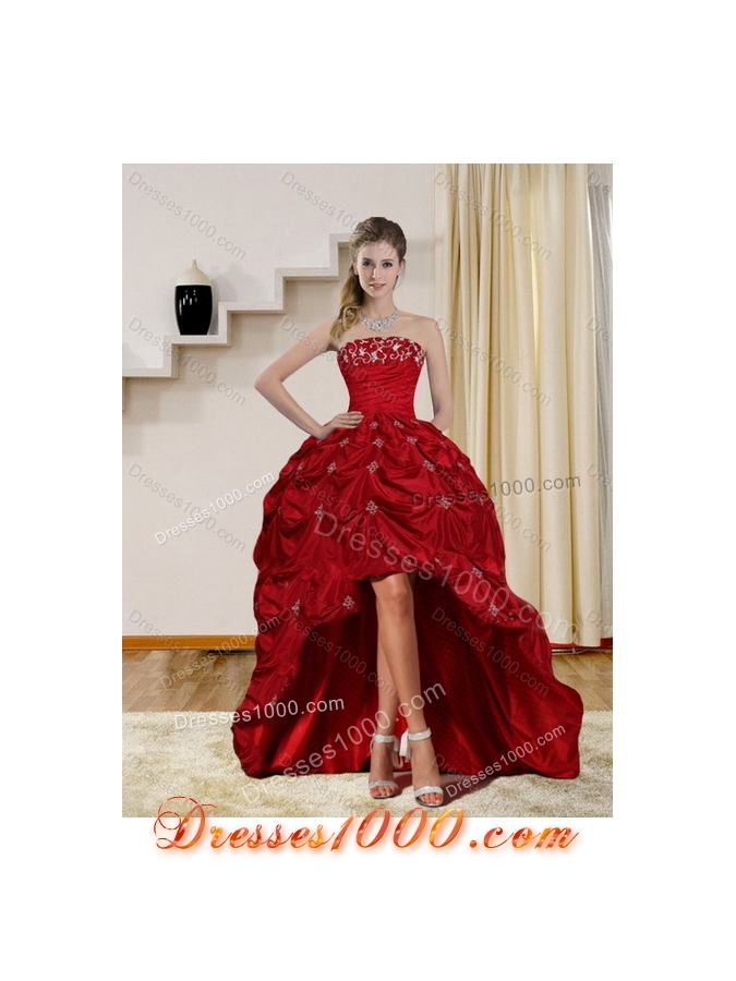 2015 Detachable Floor Length Strapless Sweet 16 Dress with Embroidery and Pick Ups