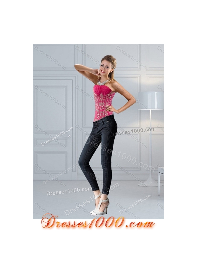 2015 Detachable Hot Pink Sweetheart Quinceanera Dress with Appliques and Beading