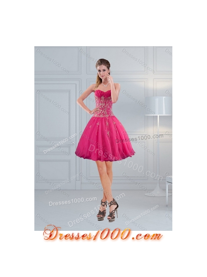 2015 Detachable Hot Pink Sweetheart Quinceanera Dress with Appliques and Beading