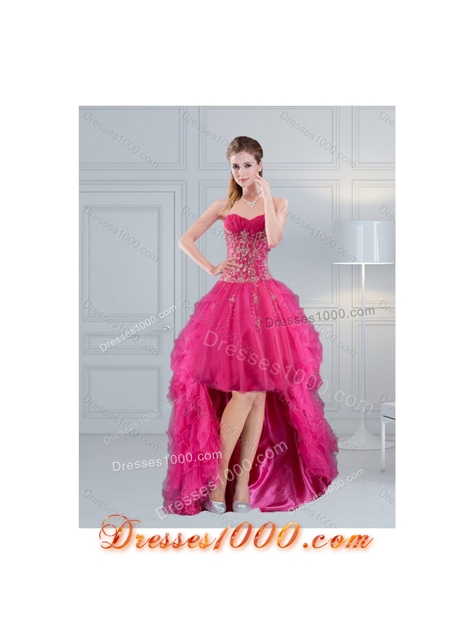 2015 Detachable Hot Pink Sweetheart Quinceanera Dress with Appliques and Beading