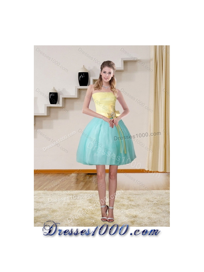2015 Detachable Strapless Floor Length Multi Color Quinceanera Gown with Bowknot