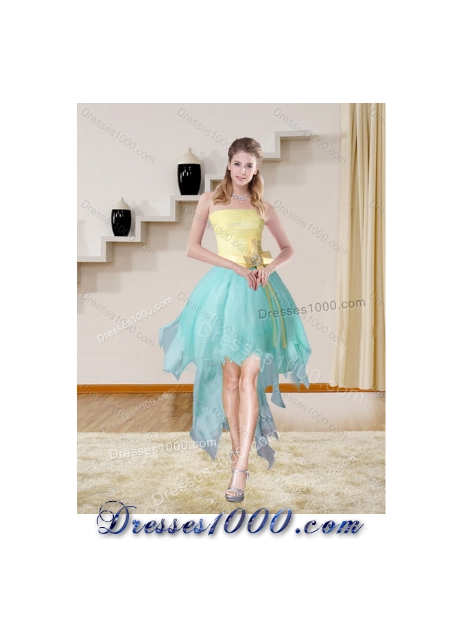 2015 Detachable Strapless Floor Length Multi Color Quinceanera Gown with Bowknot