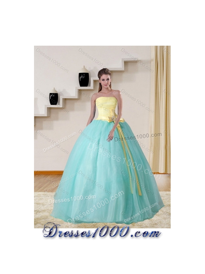 2015 Detachable Strapless Floor Length Multi Color Quinceanera Gown with Bowknot