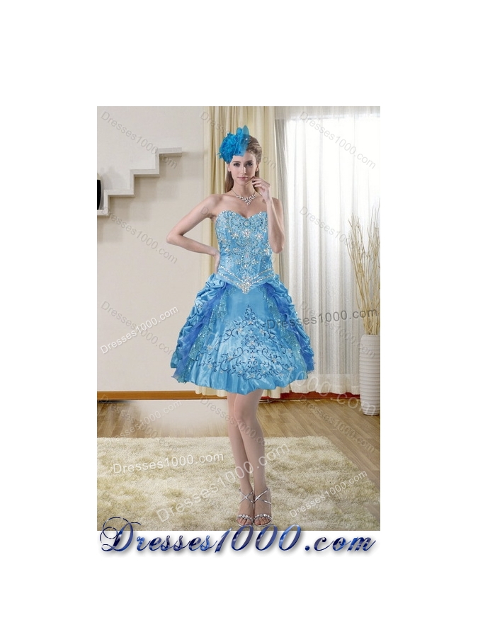 Beautiful Teal 2015 Quince Dresses with Embroidery and Pick Ups