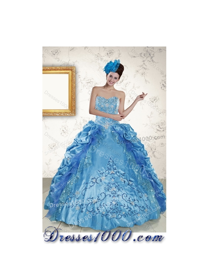 Beautiful Teal 2015 Quince Dresses with Embroidery and Pick Ups