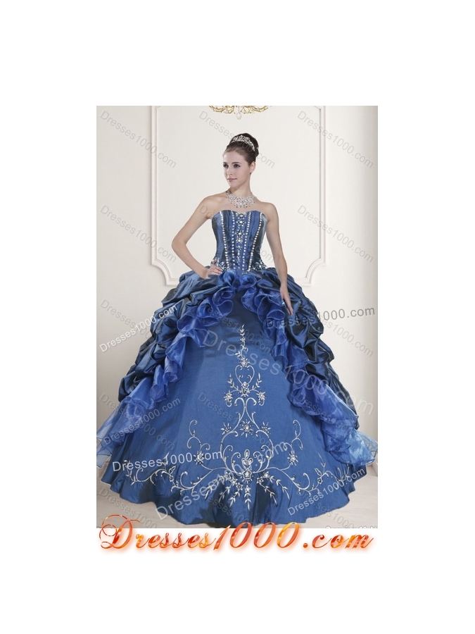 Designer Blue Sweet 15 Dresses with Embroidery and Beading for 2015