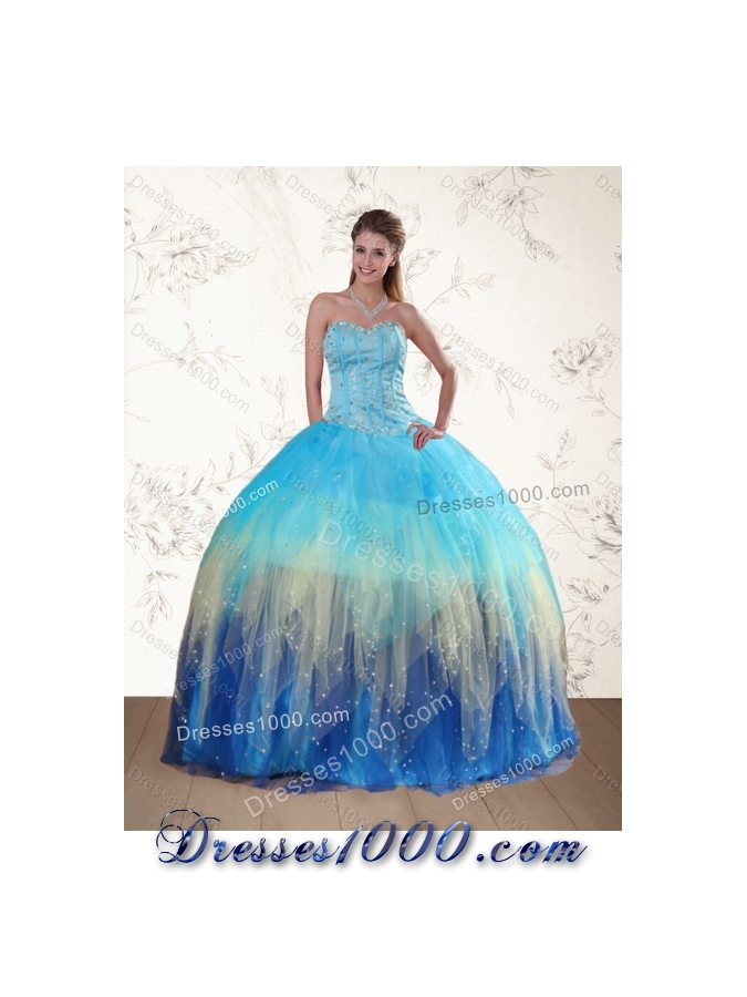 Detachable Beaded Sweetheart Multi Color Quinceanera Dress with Ruffles