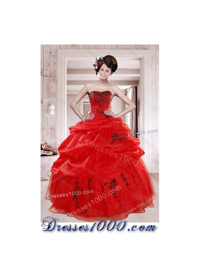 Detachable Beautiful Strapless Red Quinceanera Dresses with Appliques and Pick Ups