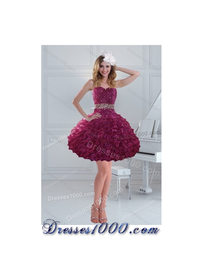 Detachable Burgundy Sweet 15 Dresses with Beading and Ruffles