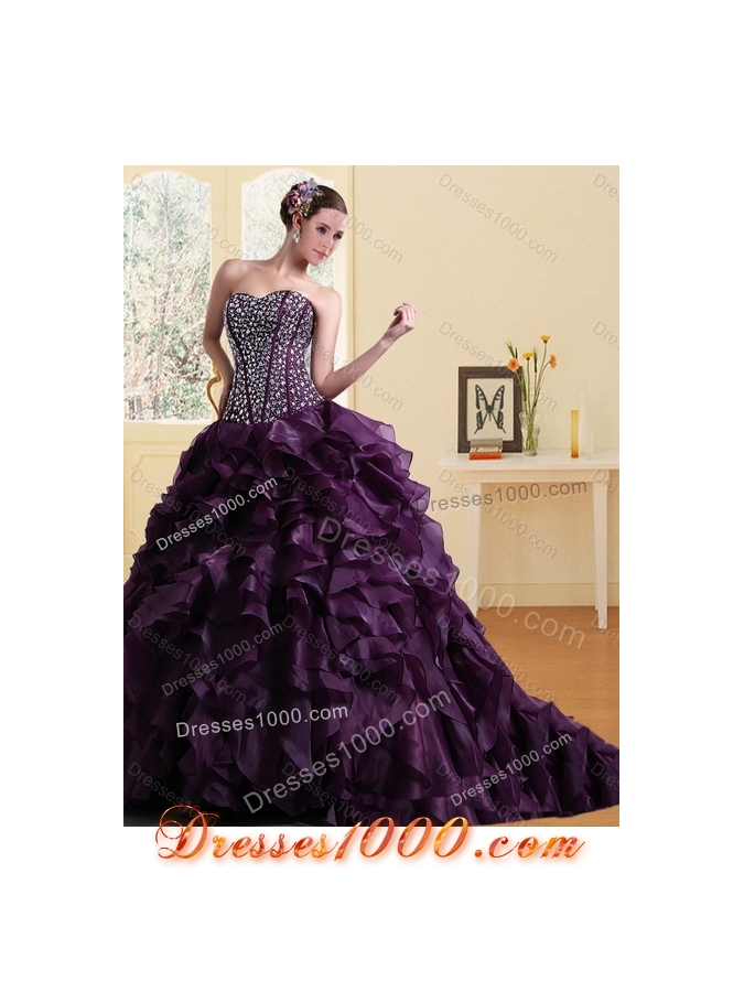 Detachable Sweetheart Quince Dress with Ruffles and Beading