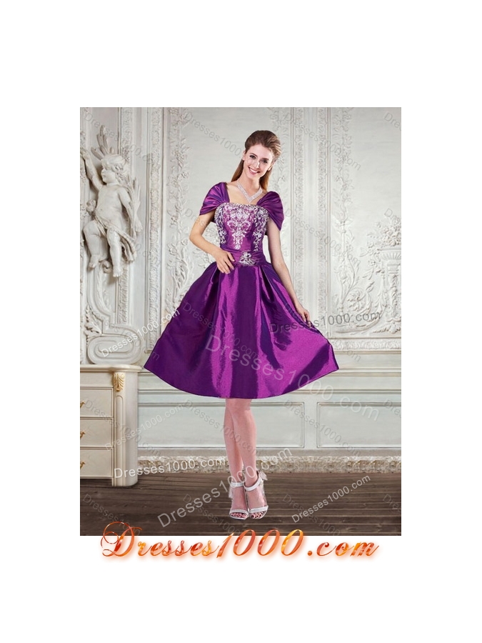 Detachable Embroidery Strapless Quinceanera Dress in Purple for 2015