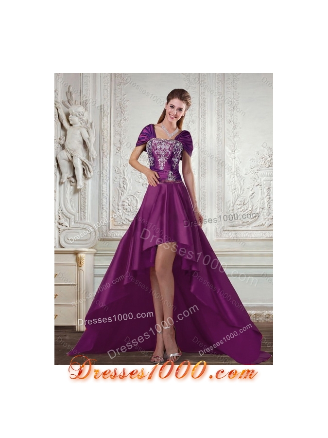 Detachable Embroidery Strapless Quinceanera Dress in Purple for 2015