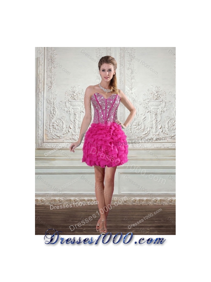 Detachable Hot Pink Sweetheart Quinceanera Gown with Beading and Ruffles