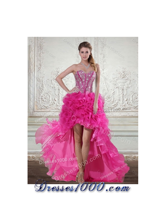 Detachable Hot Pink Sweetheart Quinceanera Gown with Beading and Ruffles
