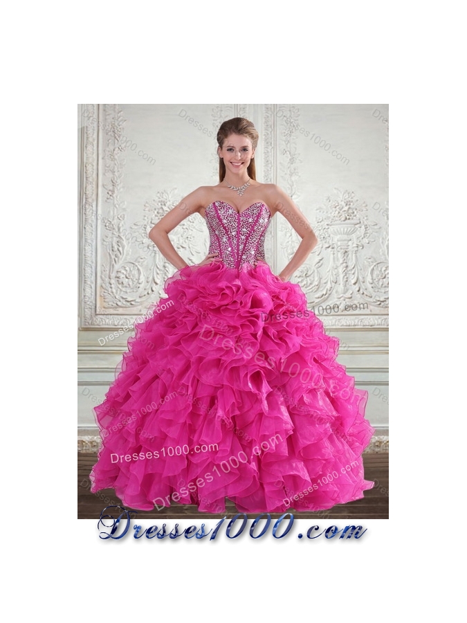 Detachable Hot Pink Sweetheart Quinceanera Gown with Beading and Ruffles