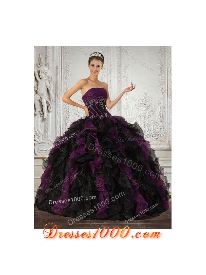Detachable Multi Color Strapless Quinceanera Dress with Ruffles and Embroidery