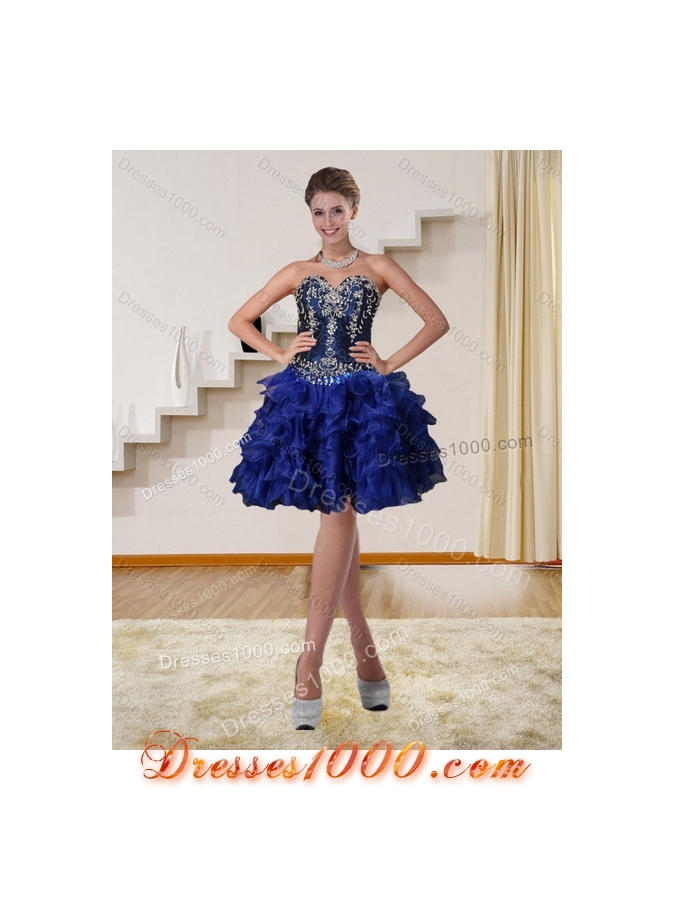 Detachable Navy Blue Sweetheart Quinceanera Dress with Embroidery and Ruffles