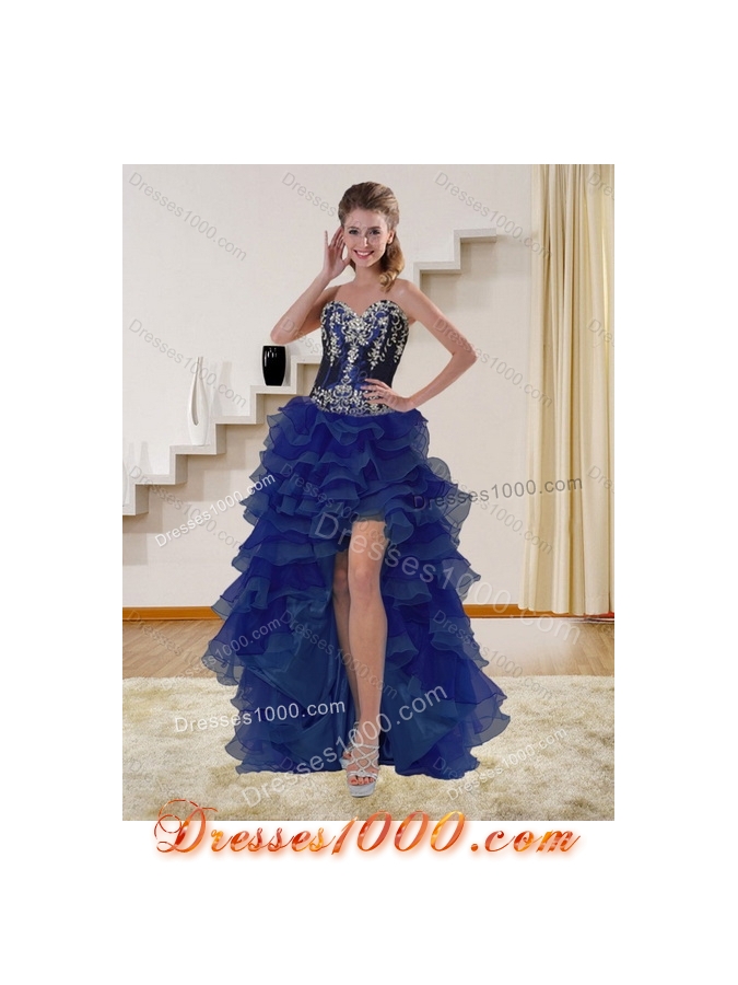 Detachable Navy Blue Sweetheart Quinceanera Dress with Embroidery and Ruffles