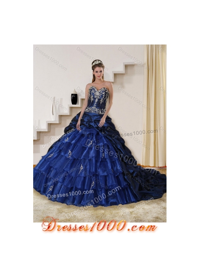 Detachable Navy Blue Sweetheart Quinceanera Dress with Embroidery and Ruffles