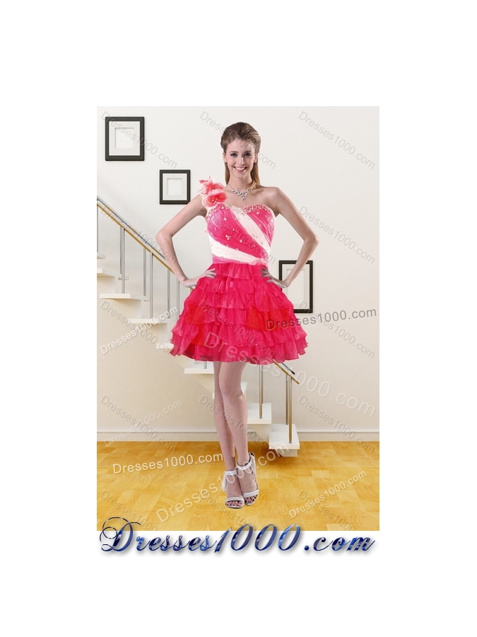 Detachable One Shoulder Ruffled Layers and Beading Multi Color Quinceanera Dresses for 2015