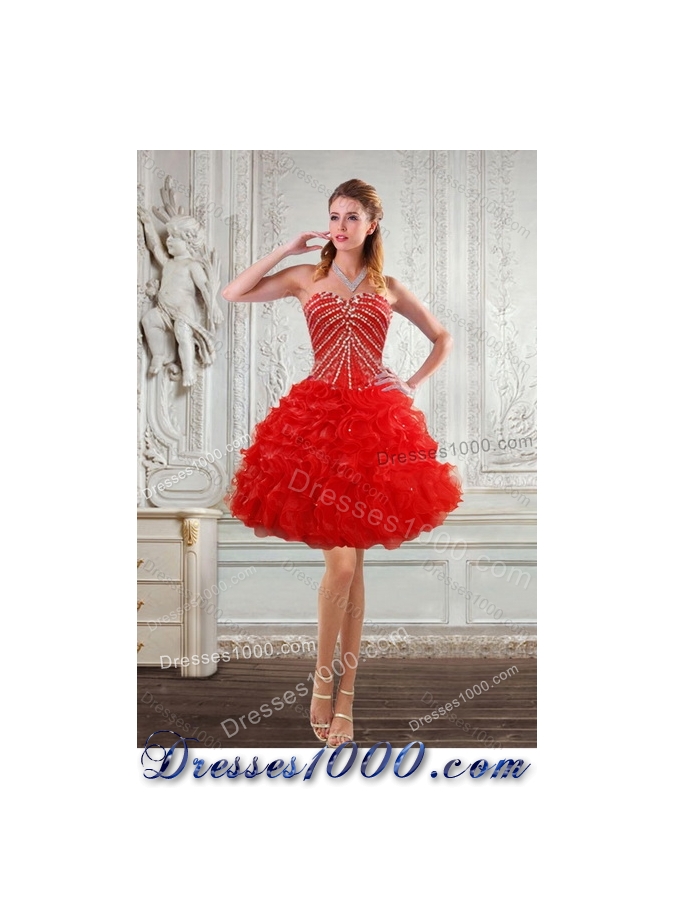 Detachable Red Quince Dresses With Beading and Ruffles for 2015