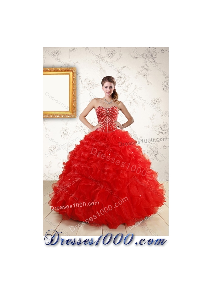 Detachable Red Quince Dresses With Beading and Ruffles for 2015