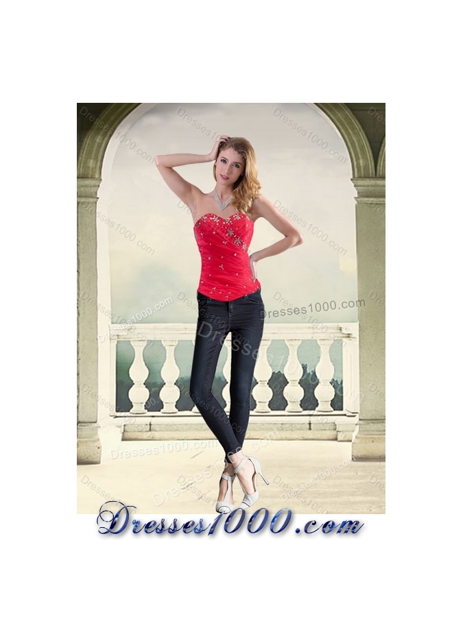 Detachable Red Strapless Quinceanera Dress with Ruffles and Beading