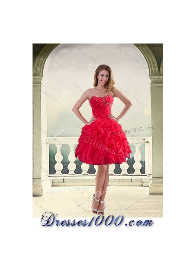 Detachable Red Strapless Quinceanera Dress with Ruffles and Beading